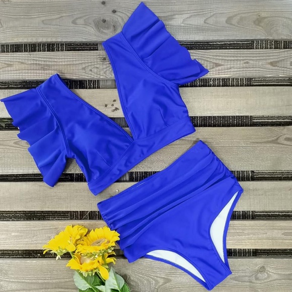 Blue Ruffled Bikini Set - Picture 3 of 5